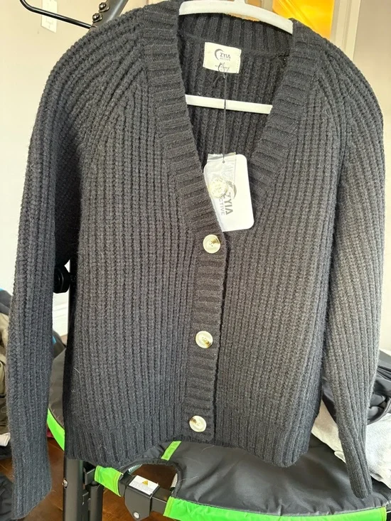 ZYIA Charcoal Ribbed Button-Front Cardigan - Picture 5 of 5